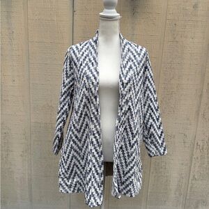 Chevron Patterned Kimono Style Jacket - Blue and Cream